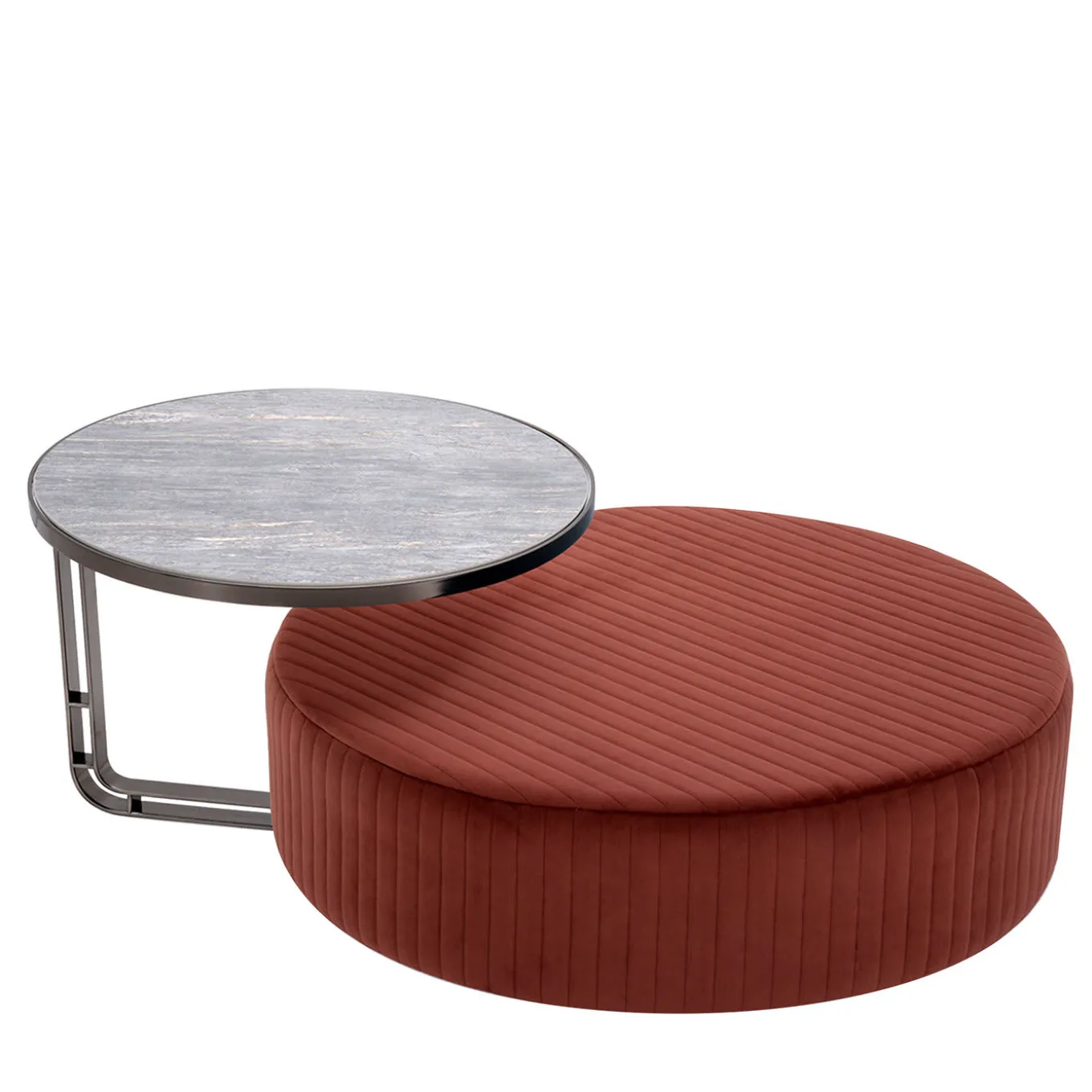 Febe Set of Burgundy Pouf and Small Table