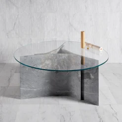 Filo Round Grey Marble & Glass Dining Table