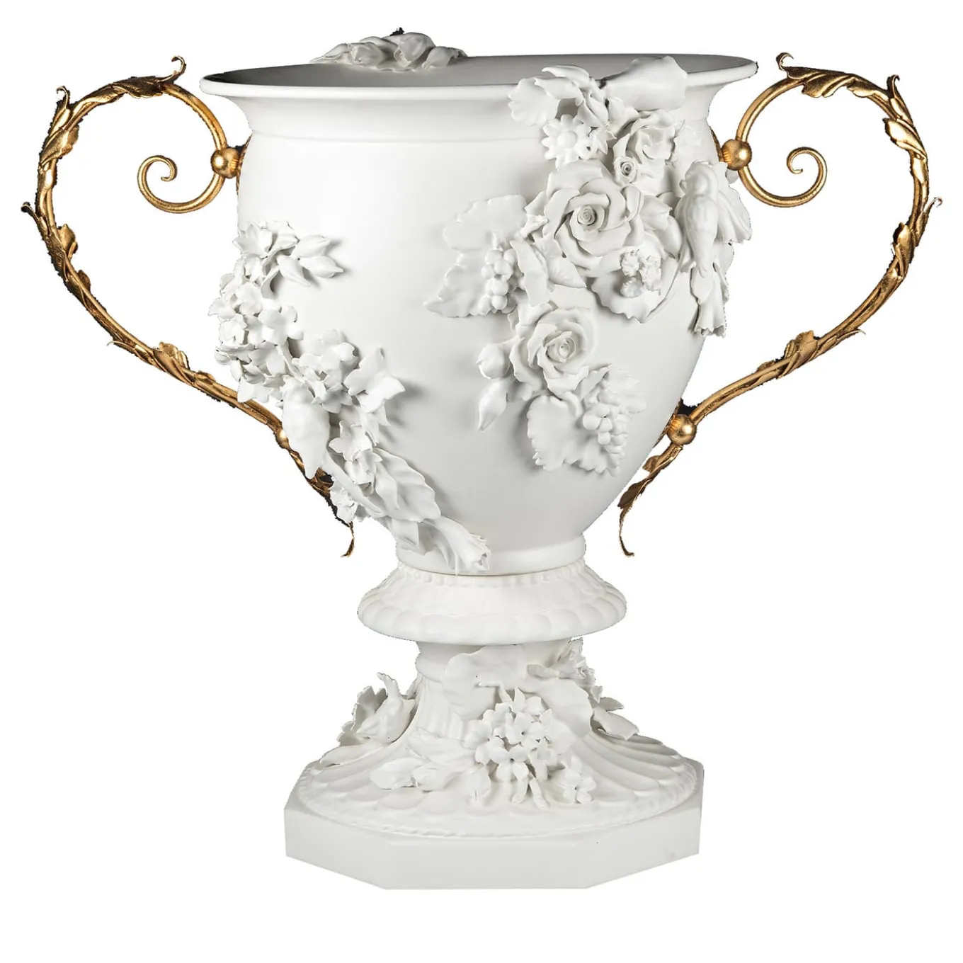 Fiori Floral White & Gold Goblet Vase by Antonio Fullin