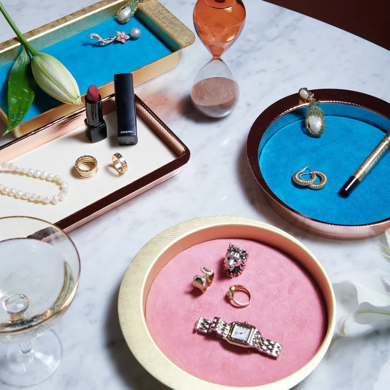 Firenze Round Copper and Light Blue Empty Pocket Tray