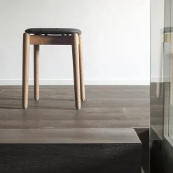Fizz Low Stool in Oak with Upholstered Seat by Lorenz+Kaz
