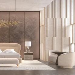 Flare 02 Upholstered Beige Velvet Bed