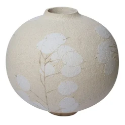 Flora Lunaria white glazed stoneware with floral motif vase