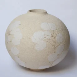 Flora Lunaria white glazed stoneware with floral motif vase