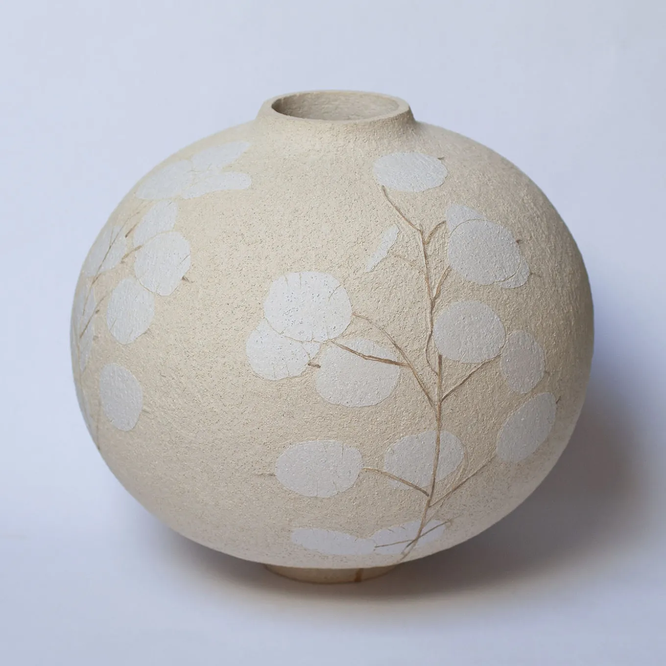 Flora Lunaria white glazed stoneware with floral motif vase