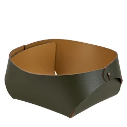 Flora Olive and Mustard Leather Serving Basket