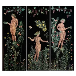 Florae Incantata Tri-Panel Black Velvet Tapestry