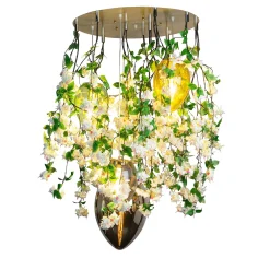 Flower Power Crystal Egg White Cascade Round Chandelier
