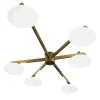 Flush-Mount Brass And Glass Ceiling Lamp With 6 Arms