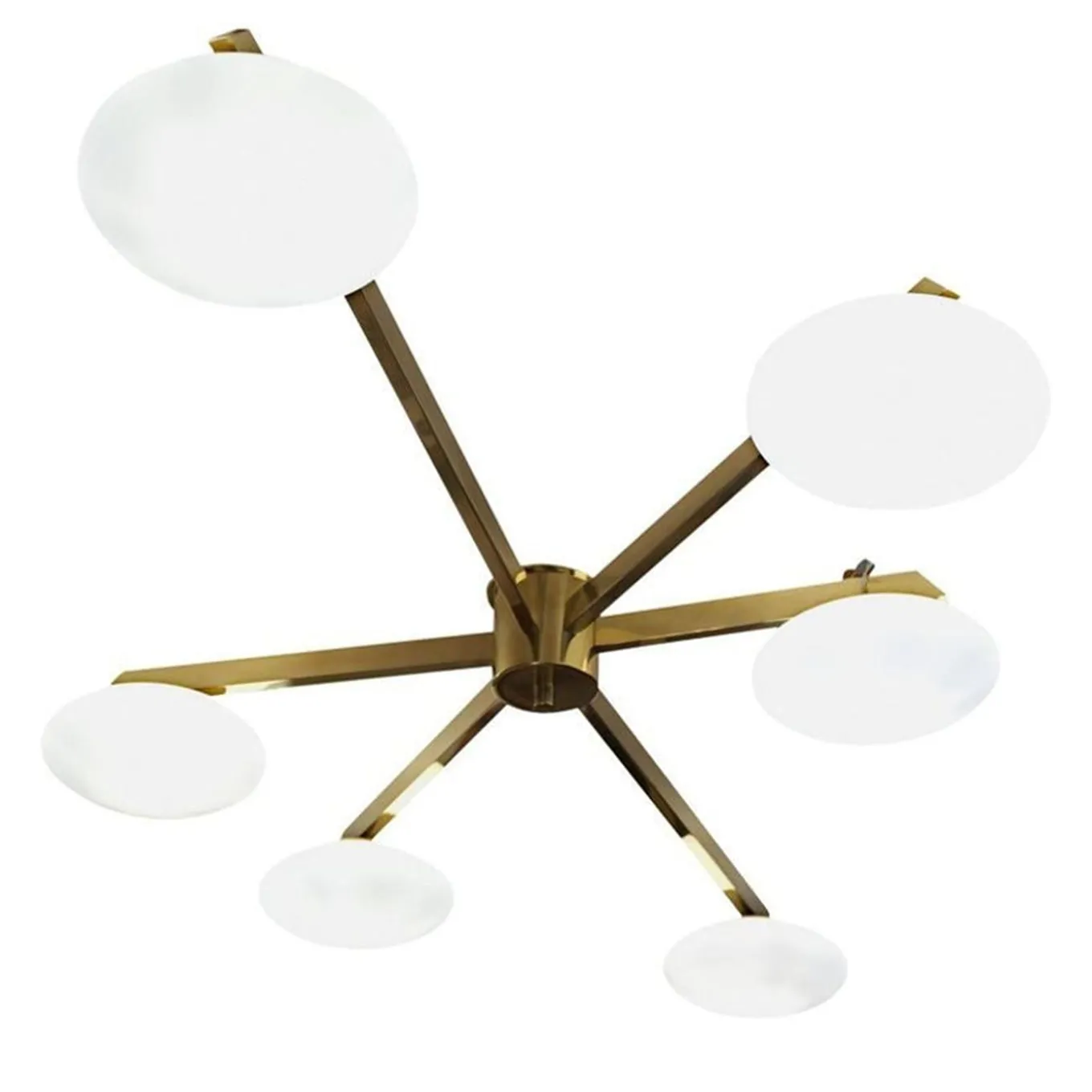 Flush-Mount Brass And Glass Ceiling Lamp With 6 Arms