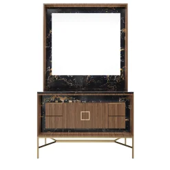 Frame S Port Laurent Marble and Wood Bathroom Vanity with Mirror