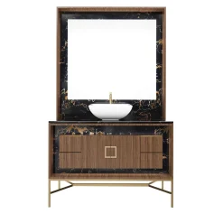 Frame S Port Laurent Marble and Wood Bathroom Vanity with Mirror