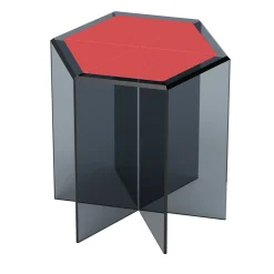 Frank 3 Smoked Grey Glass And Red Leather Side Table
