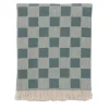 Fringed Chessboard-Patterned Green Blanket