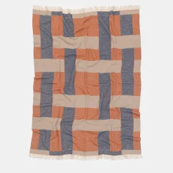 Fringed Intertwined-Patterned Orange Blanket