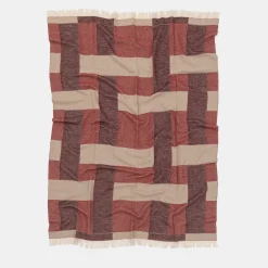 Fringed Intertwined-Patterned Red Blanket