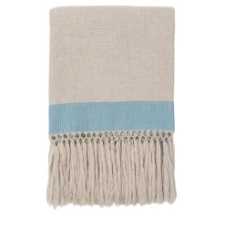 Fringed Light-Blue-Banded Blanket