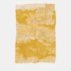 Fringed Plaster-Effect Mustard Blanket