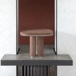 Fritz Glossy Steel & Brown Leather Side Table by Pulina Exclusive Interiors