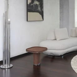 Fritz Glossy Steel & Brown Leather Side Table by Pulina Exclusive Interiors