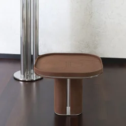 Fritz Glossy Steel & Brown Leather Side Table by Pulina Exclusive Interiors