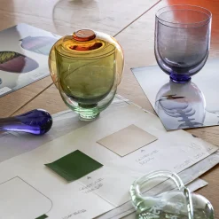 Fungo 3-Piece Murano Glass Set of Green Glasses & Amber Bowl