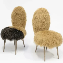 Furry vintage chair beige and black