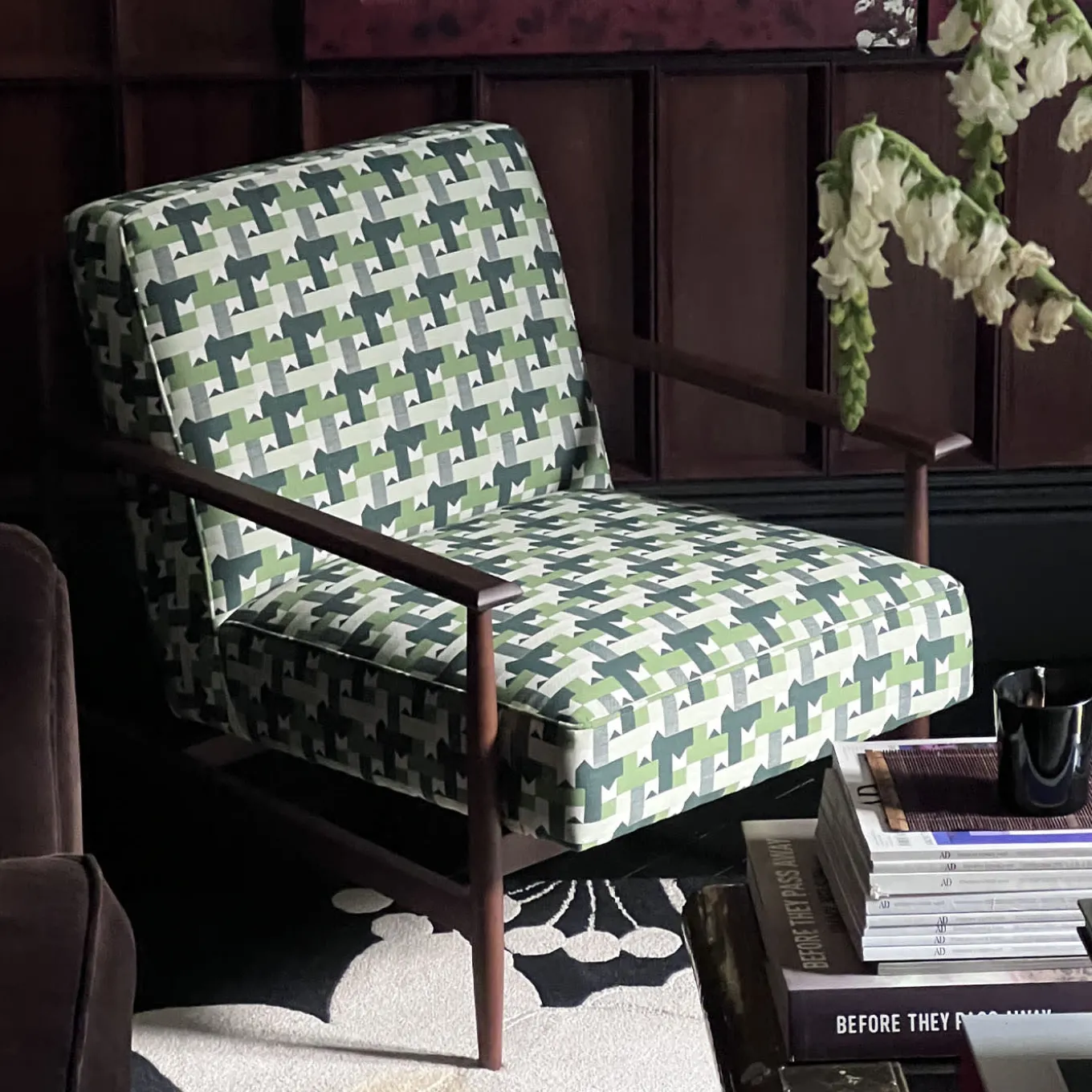 Gaia Green & White Textile Armchair