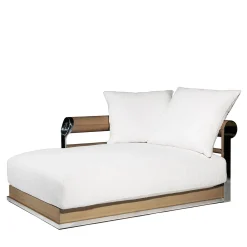 Galloway White Waterproof Fabric And Iroko Wood Outodoor Chaise