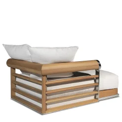 Galloway White Waterproof Fabric And Iroko Wood Outodoor Chaise