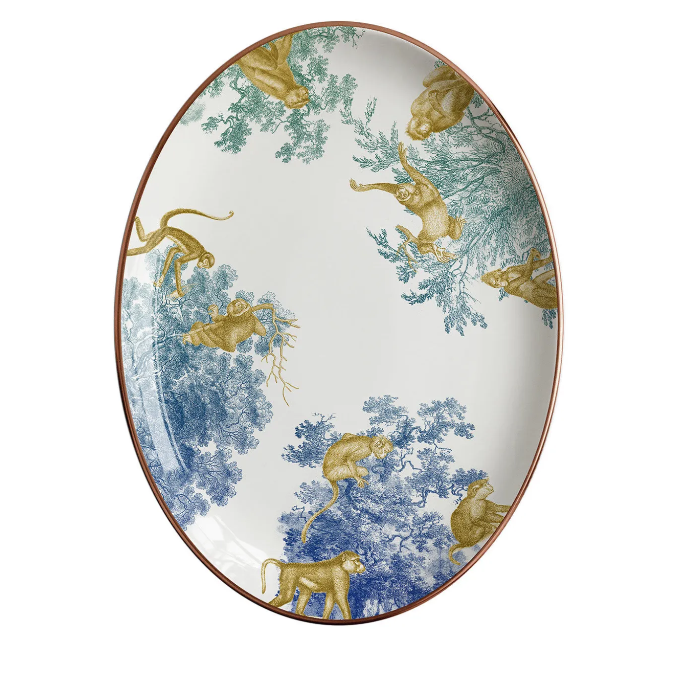 Galtaji Oval Porcelain Platter With Trees And Monkeys