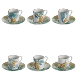Galtaji Set Of 6 Porcelain Espresso Cups With Trees And Monkeys