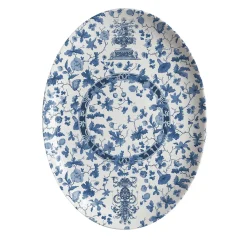 Garden Of Eden Porcelain Oval Serving Platter With Blue Decor