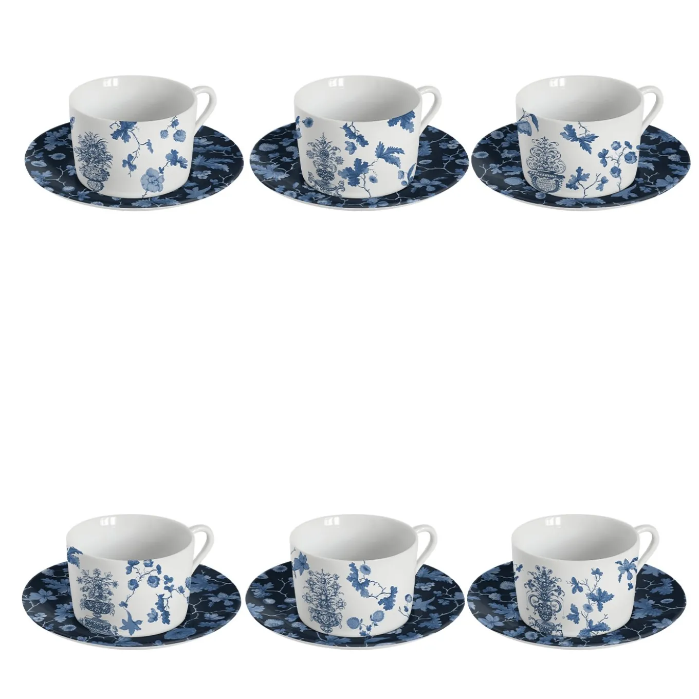 Garden Of Eden Set Of 6 Porcelain Tea Cups With Blue Decoration