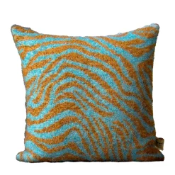 Gazon Zebra-Striped Turquoise & Mustard Mohair Cushion