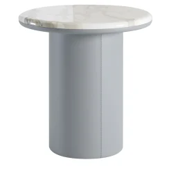 Gemini Leather And Calacatta Marble Side Table