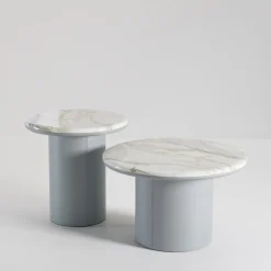 Gemini Leather And Calacatta Marble Side Table