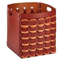 Geometria Bordeaux and Cognac Leather Basket