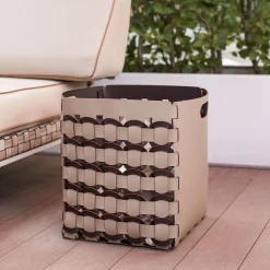 Geometria Cappuccino and Chocolate Leather Basket