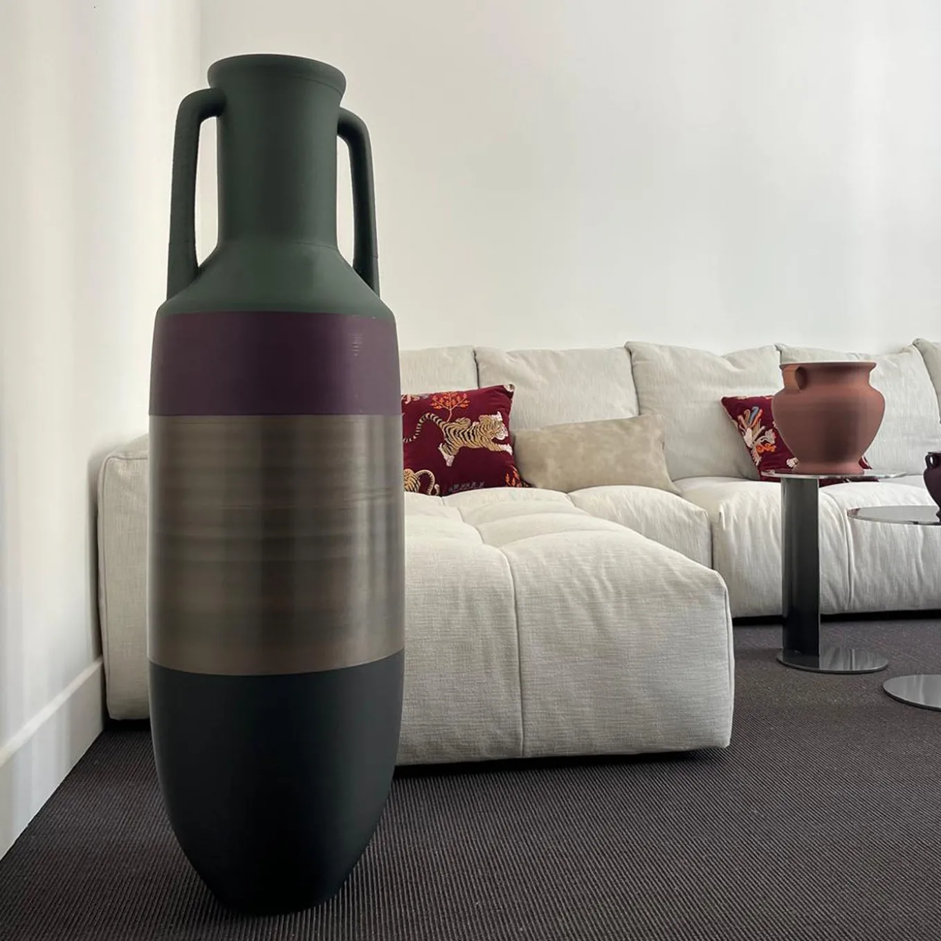 Giant Black Coffee Bronze Dark Purple and Military Green Amphora