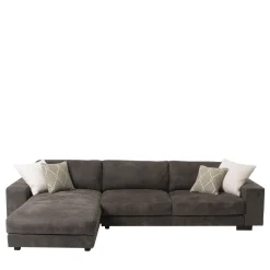 Glam brown leather sofa with chaise longue