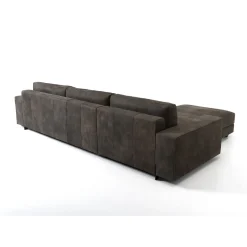 Glam brown leather sofa with chaise longue