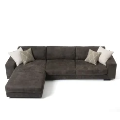 Glam brown leather sofa with chaise longue