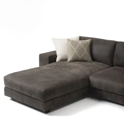 Glam brown leather sofa with chaise longue