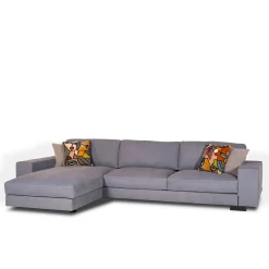 Glam light blue leather sofa with chaise longue