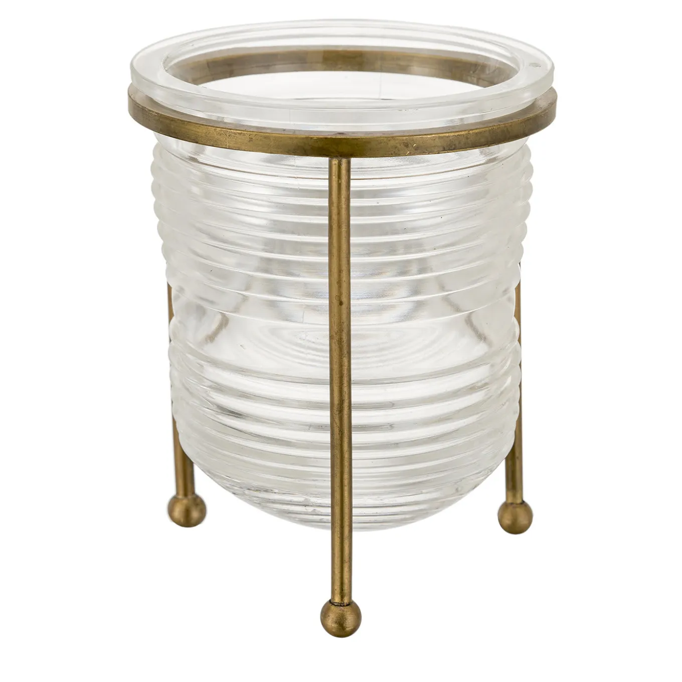 Glass Pen Holder with Short Brass Tripod Base