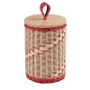 Goccia Tall Pink and Natural Wicker Jar with Wood Lid