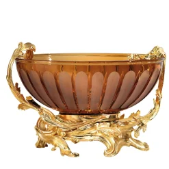 Gold and Amber Crystal Oval Fruit Bowl