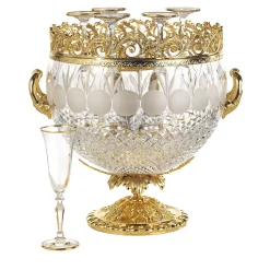 Gold and Crystal Champagne Bucket with 6 Crystal Flutes