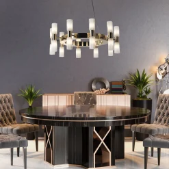 Gold and White Glass Chandelier #2